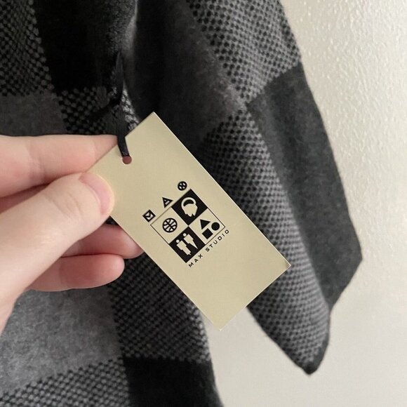 Max Studio Women SZ S Gray Plaid 3/4 Sleeve Pullover Tunic Hemline Sweater NWT - Picture 6 of 9